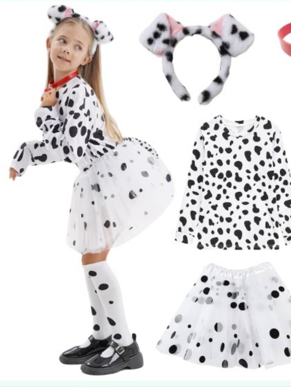 101 Dalmatian Costume for Kids, Girls Shirt Outfit Ears Headband Socks